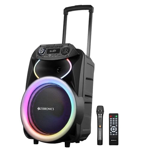 ZEBRONICS GINOX Party Trolley DJ Speaker, 80W, Upto 7h Battery, Karaoke, BT v5.3 | TWS | USB | mSD | 2X Mic Input | Aux | FM, RGB LED, 12" Full Range ...