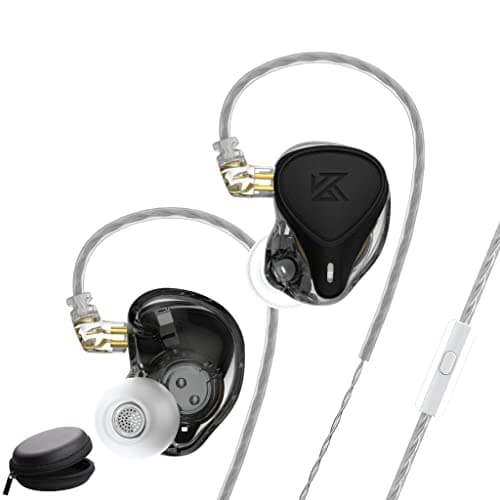 KZ ZEX Pro IEM Earphone, 10MM Dual Magnetic Circuit Dynamic Unit 6.8mm Electric Electrostatic Unit 30095 High Frequency Balanced Armature Zinc Alloy Faceplate Translucent Resin Shell Noise Isolation Earbuds with 2 Pin Detachable Silver-Plated Cable & a Leatherette Case (With Mic, Black)