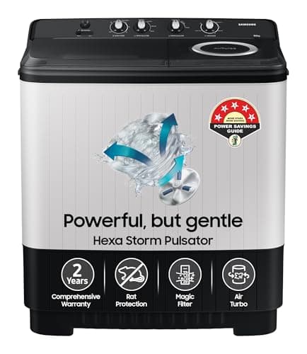 Samsung 10.5 kg, 5 star, Semi-Automatic Top Load Washing Machine (WT10C4260GG/TL, Air Turbo Drying, Light Gray, 2023 Model)