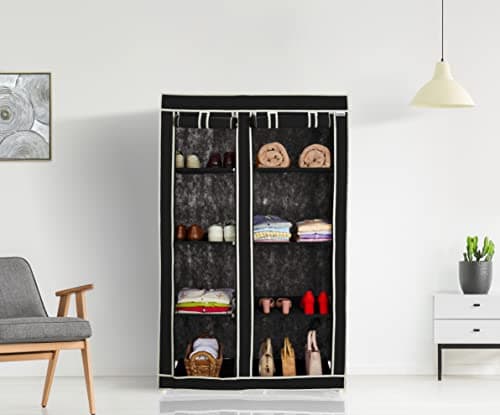 Amazon Brand - Solimo 2-Door Foldable Wardrobe, 8 Racks, Black