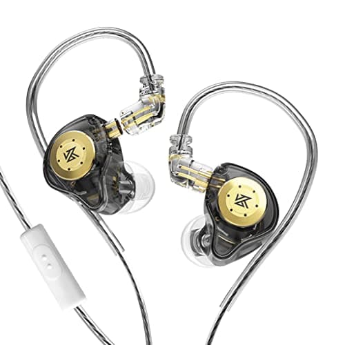 KZ EDX Pro IEM Earphone, HiFi Stereo Special Dual Magnetic Circuit Dynamic Driver Resin Inlay Metal Process in-Ear Monitors Earbuds With 5N OFC 2Pin Detachable Cable with Leatherette Case (Black, With Mic)