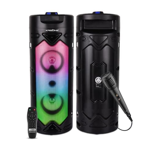 Krisons Cylender 333 Double 4" Woofer 50 W Multi-Media Bluetooth Party Tower Speaker with Wired Mic for Karaoke,in Built Digital Display,RGB Lights, U...