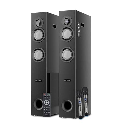 Intex 1500-D Multimedia 150 Watt Bluetooth Tower Speaker | 2 Cordless Karaoke Mic & Party Speaker | LED Display & Triple Bass Boosted Drivers | Fully ...
