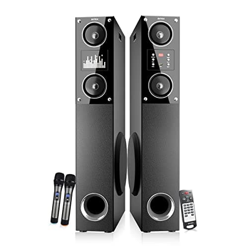 Intex TW-16000 FMUB Super Powerful 160W Sounds Output Bluetooth Tower Speaker with Recording Feature, Inbuilt Digital FM Playability, High Sensitivity Cord/Cordless Dual MIC (Black)
