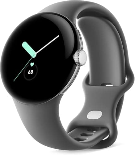 Google Pixel Watch, 41mm Polished Silver Case w/Charcoal Active Band, Android Smartwatch, Fitbit Activity, Fitness, Sleep, Heart Rate Tracking, LTE Su...