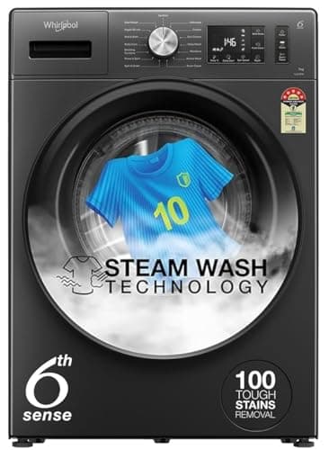 Whirlpool 7 Kg 5 Star Inverter Front Load Washing Machine with In-Built Heater (SUPREME CARE 7012 -E, Midnight Grey, 100+ Tough Stains, Steam Technolo...