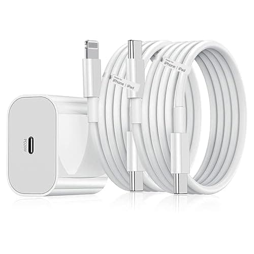 Kratos® 20W Fast Charger for iPhone 16/15/14/13/12/11 Series | 1M Type C to Lightning Cable + 1M Nylon Braided Type C to C Cable | PD Fast Charger (1 Adapter + 2 Cables, White)