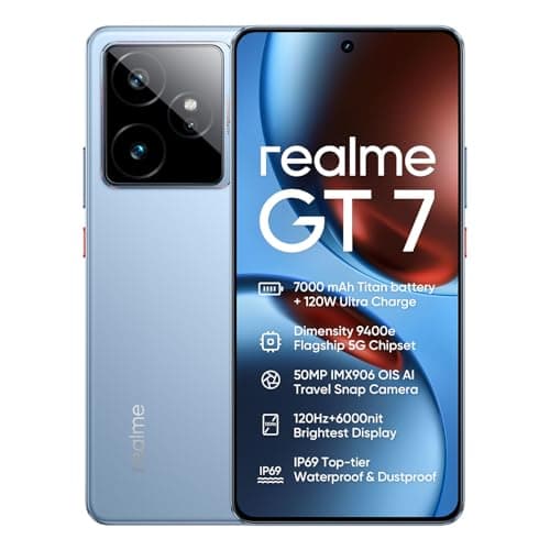 realme GT 7 5G Smartphone 12+512GB Blue, 6.78 inch Screen, 120HZ Curved Vision Display, 7000mAh Battery, 120W Ultra Charge, 140MP AI Cameras, Dimensit...