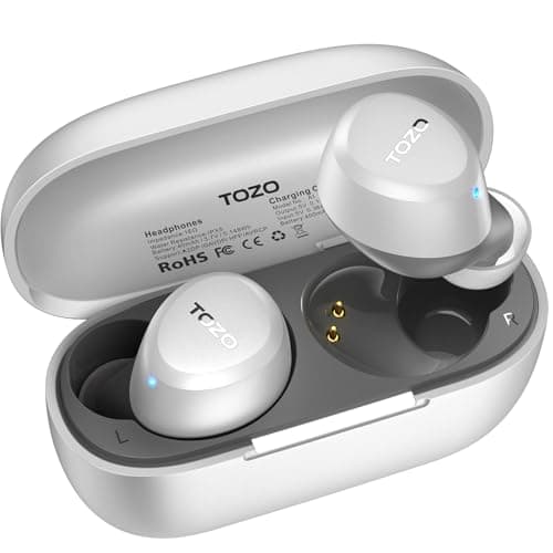 TOZO A1 Mini Wireless Earbuds Bluetooth 5.3 in Ear Light-Weight Headphones Built-in Microphone, IPX5 Waterproof, Immersive Premium Sound Long Distance Connection Headset with Charging Case, White