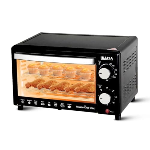 Inalsa Oven MasterChef 10BK OTG (10Liters) with Temperature Selection 800 W, Powder Coated Finish, Includes Baking Pan, SS Grill Tray, Hand Glove (Bla
