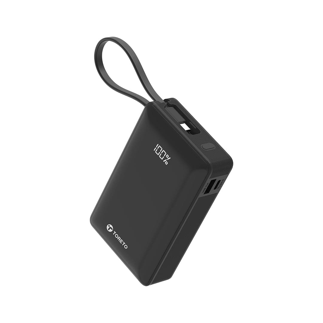 Toreto Power Storm 20000mAh 65W Laptop Fast Charging Power Bank | Multi-Protocol PD Output | Smartphone Compatible | Built-in Type-C Cable | LED Displ...