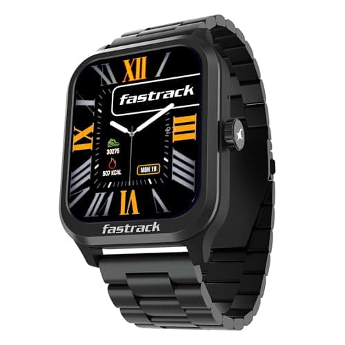 Fastrack Jupiter Retro 1.83" Display Smart Watch with Bluetooth Calling, Functional Crown, Metal Strap, 100+ Sports Modes, Health Suite, IP68, 5-Day Battery – Smartwatch for Man & Women Latest (Black)