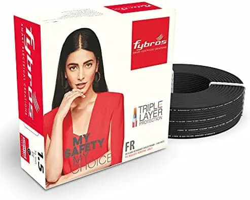 Fybros by Kundan Cab PVC Insulated 1.5 Sq Mm Wire| Multistrands FR Black Copper Wires & Cables| Cables For wiring | 1.5 Sq Mm sqmm Black wire 45 meter| Industrial Wire Cable| Electrical Wire