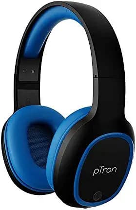 (Renewed) pTron Studio Over-Ear Bluetooth 5.0 Wireless Headphones, Hi-Fi Sound with Deep Bass, 12Hrs Playback, Ergonomic & Lightweight Wireless Headset, Soft Cushions Earpads, Aux Port & Mic - (Blue)