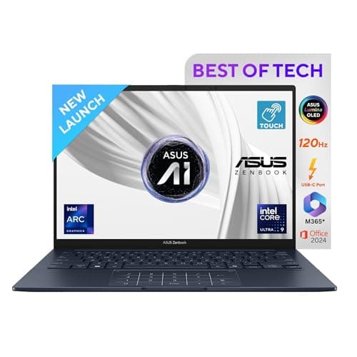 ASUS Zenbook 14, 14" 3K (2880 x 1800) OLED, Touch Screen, Intel Core Ultra 9,(32GB RAM/1 TB/Intel Arc iGPU/Windows 11/MS Office 365 Basic(1Year)*/Offi...