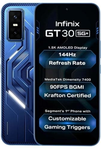 Infinix GT 30 5G+ (Cyber Blue, 8GB RAM, 128GB Storage) | Dimensity 7400 | 120FPS BGMI Gaming | Gaming Triggers | 1.5 Million+ AnTuTu AI