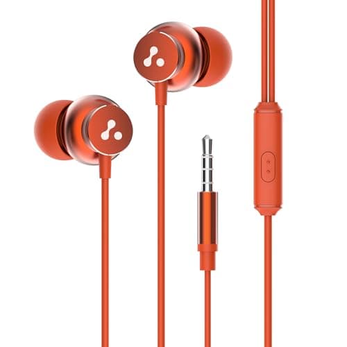 Ambrane Stringz 38 Wired Earphones with Mic, Powerful HD Sound with High Bass, Tangle Free Cable, Comfort in-Ear Fit, 3.5mm Jack (Amber Orange)