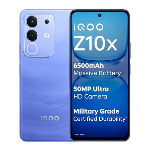 iQOO Z10x 5G (Ultramarine, 8GB RAM, 256GB Storage) | 6500 mAh Large Capacity Battery | Dimensity 7300 Processor | Military-Grade Certified Durability