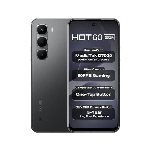 Infinix HOT 60 5G+ (Sleek Black, 6GB RAM, 128GB Storage) | 90FPS Gaming | 500K+AnTuTu Score | One-Tap AI Button | Infinix AI (Without Offers)