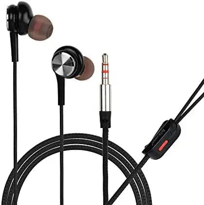 Hitage Earphones HP-9413 Headphones Earplugs Headset High Definition Sound Deep Extra Bass Wired Earphone with in-line Mic Wide Compatibility Tangle Free Cable (Black)