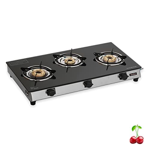 RICH FLAME Gas Stove 3 Burners | 2-Year Warranty | 3 Burner Gas Stove, Stove 3 Burners, Chula Gas, Rapido Glass Top 3 Burner -100% Brass Burner -LPG Stove-PNG Compatible