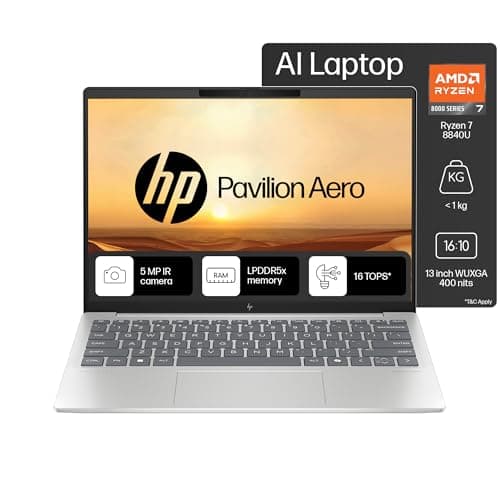 HP Pavilion Aero Laptop 13, AMD Ryzen 7 8840U,13.3inch(33.8 cm),WUXGA,16GB LPDDR5x,512GB SSD,Audio by Polystudio,5MP Camera,Windows 11,MSO,Natural Sil...