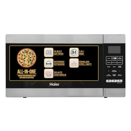 Haier 30L Convection Microwave Oven (HIL3001ARSB, Black) with In-Built Air Fryer | Motorized Rotisserie | 5 In1 Microwave oven