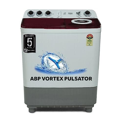 Haier 8.5 Kg 5 Star Voltex Pulsator Semi-Automatic Top Load Washing Machine (2023 Model, HTW85-186,Burgandy)