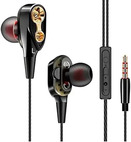 ZENOCELL Universal 4D Earphone Deep Bass Headphone with 3.5mm Jack Gaming Sound Wired in-line Mic Volume Control Original Earphone like Performance Best High Sound For All Smartphones - (Black & Gold)