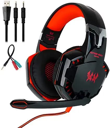 Mengshen Wired 3.5mm Gaming Headset Compatible with PC, PS4, PS5, Laptop, Xbox One, Mac, iPad, Switch Games Over Ear Flexible Microphone with Mic Volume Control - Red