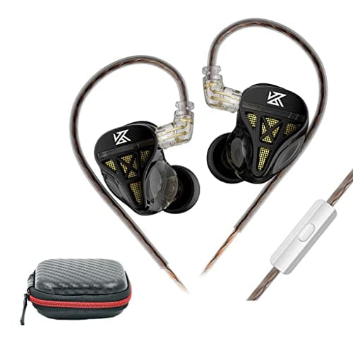 KZ DQS Wired IEM Earphone with Mic, New-Generation Dynamic Driver | Ultra-Thin Diaphragm Coil | Semi-Open Ear Cavity Design In Ear Monitor Earbuds with OFC Flat Cable & Leatherette Case (With Mic, Black)