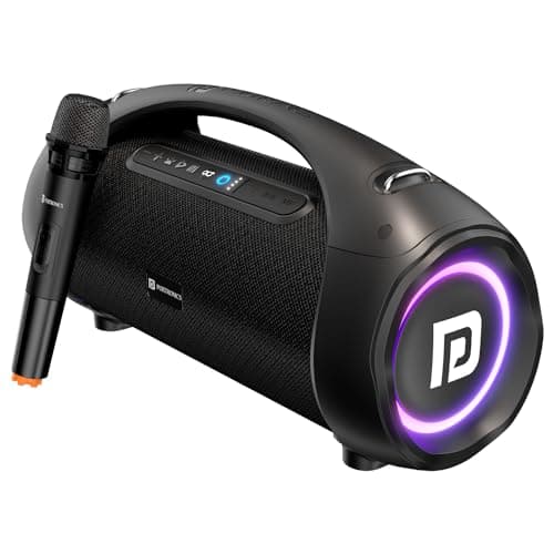 Portronics Dash 12 60W Wireless Bluetooth Party Speaker with Wired Karaoke Mic, TWS Function, Multicolor LED Light, USB Pen Drive, Aux-in Slot, Upto 9Hrs Playtime(Black)