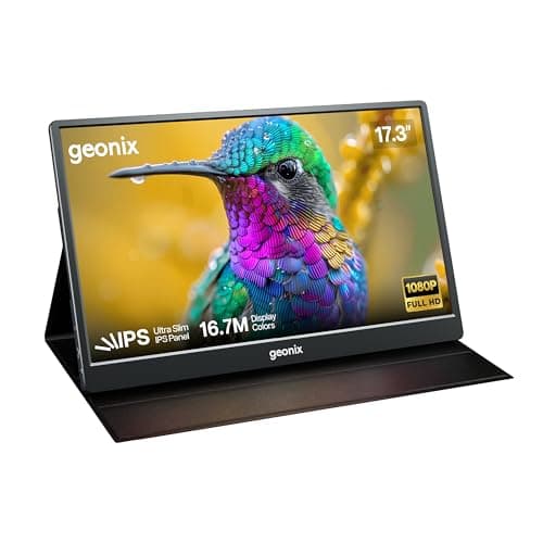 GEONIX 17.3" Full HD 1080p IPS Portable Monitor, Ultra-Slim, IPS, 350 Nits Brightness, Foldable Kickstand Cover, Dual Speakers, USB-C & Mini HDMI, for...
