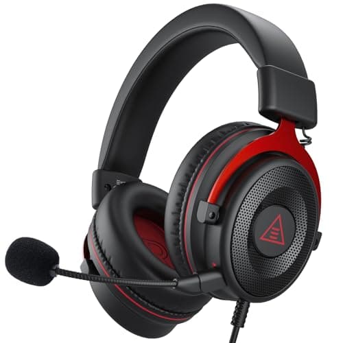 EKSA E900 Wired Stereo Gaming Headset-Over Ear Headphones with Noise Canceling Mic, Detachable Headset Compatible with PS4, PS5, PC, Mac, Laptop (Red)