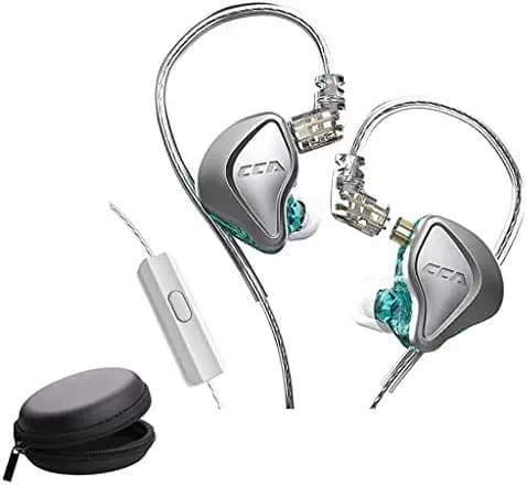 CCA NRA in Ear Monitor Earphones, Electrostatic + 3 Magnetic Dynamic Driver Technology IEM Earbuds with 3.5mm Gold Plated Plug 2pin 0.75mm Pin Detachable Cable with Leatherette Case (with MIC, Cyan)