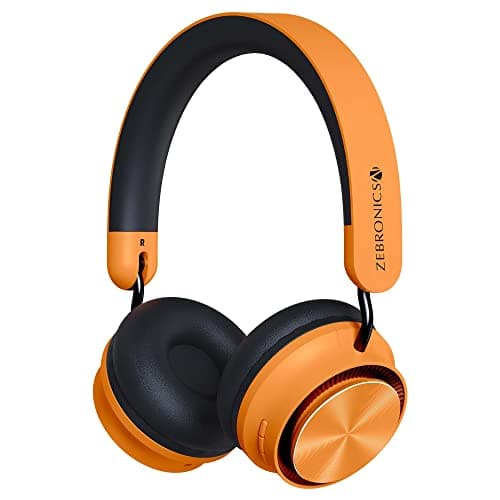 (Renewed) Zebronics Zeb-Bang PRO Bluetooth v5.0 Headphone, 30H Backup, Foldable Design, Call Function, Voice Assistant Feature, Built-in Rechargeable Battery, Type C Charging, 40mm Driver and AUX. (Orange)