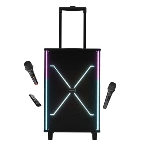 Zebronics 120W Party Trolley DJ Speaker, Upto 5h Playback, Dual UHF Mic, Karaoke, Full-Range 30.48cm Driver, TWS, 6.3mm Mic & Guitar in, Bluetooth, US...
