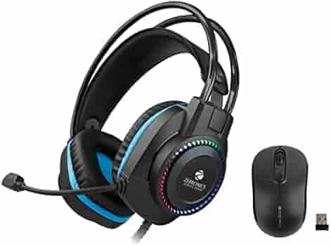 ZEBRONICS Jet Premium Gaming Headphone with LED Light for earcups & Zeb-Dash Plus 2.4GHz High Precision Wireless Mouse with up to 1600 DPI, Power Saving Mode, Nano Receiver