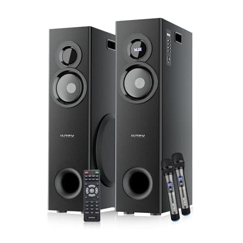 Intex 1000-D Multimedia 100 Watt Bluetooth Tower Speaker | 2 Cordless Karaoke Mic & Party Speaker | LED Display & Triple Bass Boosted Drivers | Fully ...