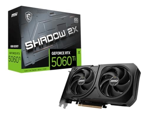 MSI GeForce RTX 5060 Ti 8G Shadow 2X OC Plus Graphic Card - NVIDIA GeForce RTX 5060 Ti GPU, 8GB GDDR7 128-bit Memory, 28 Gbps, PCI Express Gen 5 x16 I...