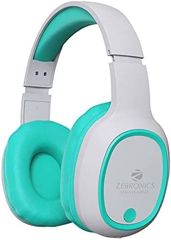 ZEBRONICS Zeb-Thunder Wireless BT Headphone Comes with 40mm Drivers, AUX Connectivity, Built in FM, Call Function, 9Hrs* Playback time and Supports Micro SD Card(Sea Green)