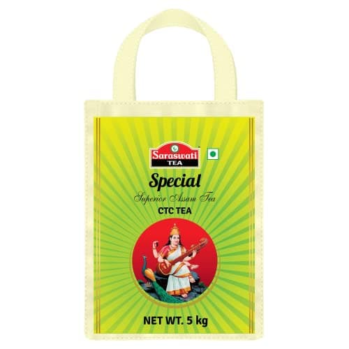 Saraswati Special Assam Black Loose CTC Dust Tea, 5kg (Comes in Free Reusable Bag) - Strong, Aromatic & Rich | Black Assam CTC Dust Tea | Premium Kadak Chai Patti | Hotel Blend | Value Pack