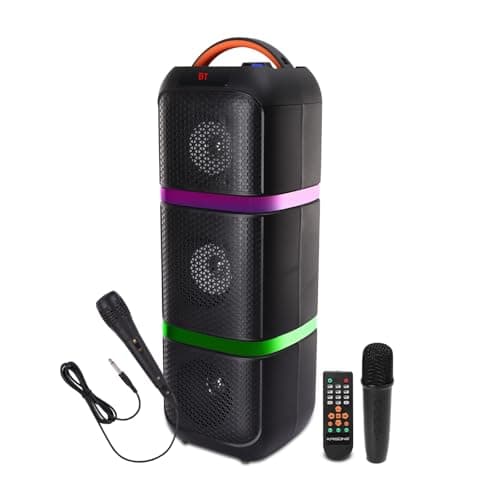 Krisons Eternal Tripple Woofer 100 W Multi-Media Bluetooth Party Tower Speaker with One Wireless Mic, One Wired Mic for Karaoke with Remote,in Built D...