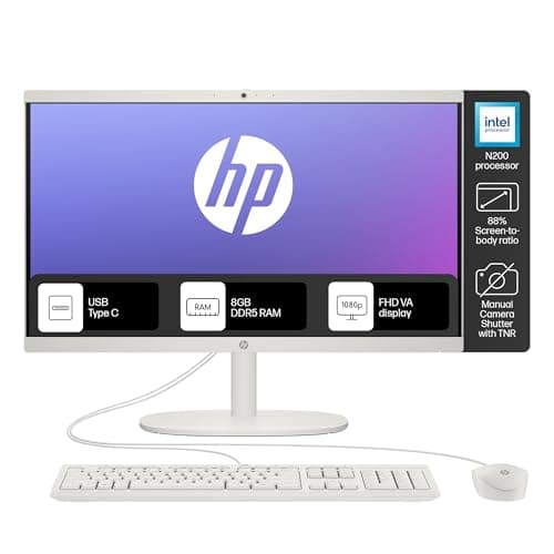 HP All-in-One PC, Intel Processor N200, 21.45-inch (54.5 cm), FHD, 8GB DDR5, 512GB SSD, Intel UHD graphics, 720p HD camera w/privacy shutter, Dual spe...