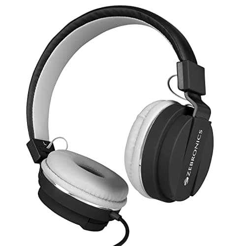 Zebronics Zeb-Storm Wired Headphone with 3.5mm Jack, Built in Microphone for Calling, 1.5 Meter Cable, Soft Ear Cushion, Adjustable Headband, Foldable Ear Cups and Lightweight Design (Black)