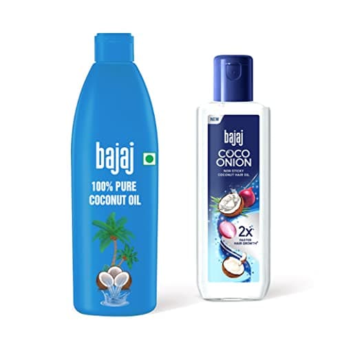 Bajaj 100% Pure Coconut Oil 600ml & Bajaj Coco Onion Hair Oil- 350ml Combo Pack