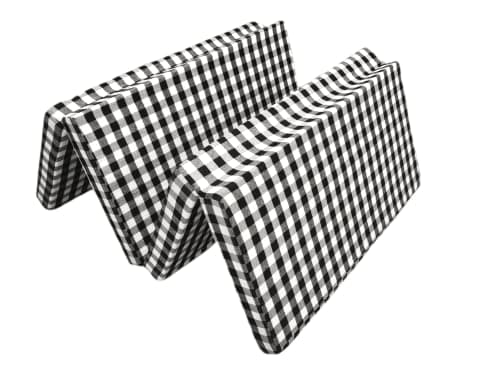 Deevine Craft 4 Fold Cotton Cover 2-inch Thick Mattress Medium Hard Firm Single Size Folding Pure White EPE Foam 4 Fold Mattress for Travel, Picnic (Black and White Gingham Plaid Check (4 Fold 35X72X2 Inches)