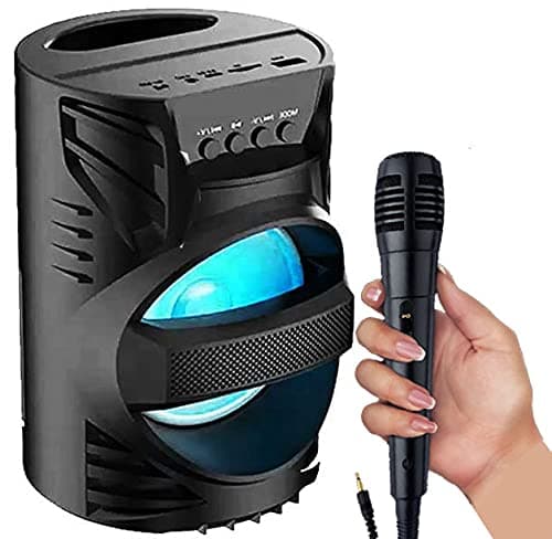 WORRICOW Upgraded Version WS-04 Loud Stereo Sound & Rich Bass Portable Wireless Rechargeable Multimedia System Karaoke Handle Speaker Splash Proof | Led Color Changing Lights | Mini Home Theatre { FREE MIC }