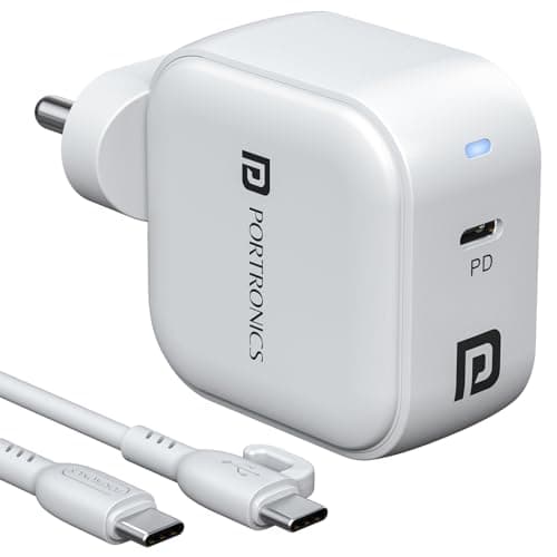 Portronics 45W Adapto 45C Type C SuperFast Charger Adaptor with Type C Cable, Best for Nothing,iPhone,Samsung Galaxy S24/S23/S22/S21/S20 (Ultra/Plus/F...