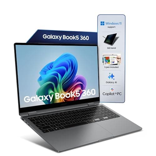 Samsung Galaxy Book5 360 | Intel Evo Core Ultra 5 226V | Built-in AI | 15.6" (39.6cm) Touchscreen 2-in-1 AMOLED 60Hz | 500 Nits (16GB/512GB SSD/Intel ...